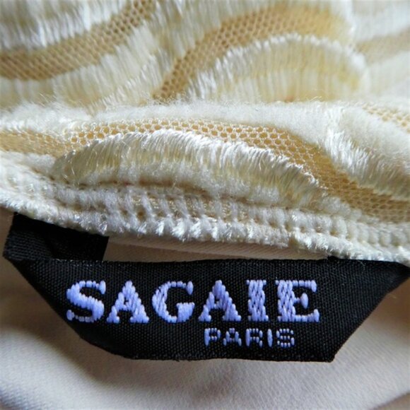 Sagaie Paris Bodysuit Chevron Solid Textured Mock Double Snap Bottom Lycra M - Picture 5 of 8